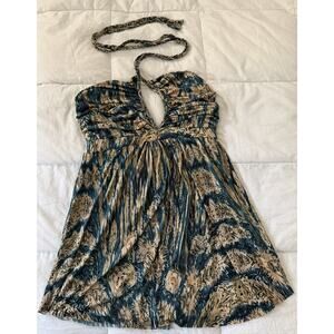 Vintage Y2K T Bags Los Angeles Keyhole Halter Top Babydoll Flowy Boho Sz S Teal